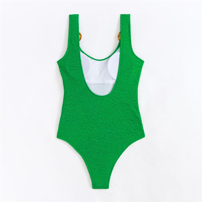 Cindy Wrinkled Backless High Leg Cut One Piece Swimsuit