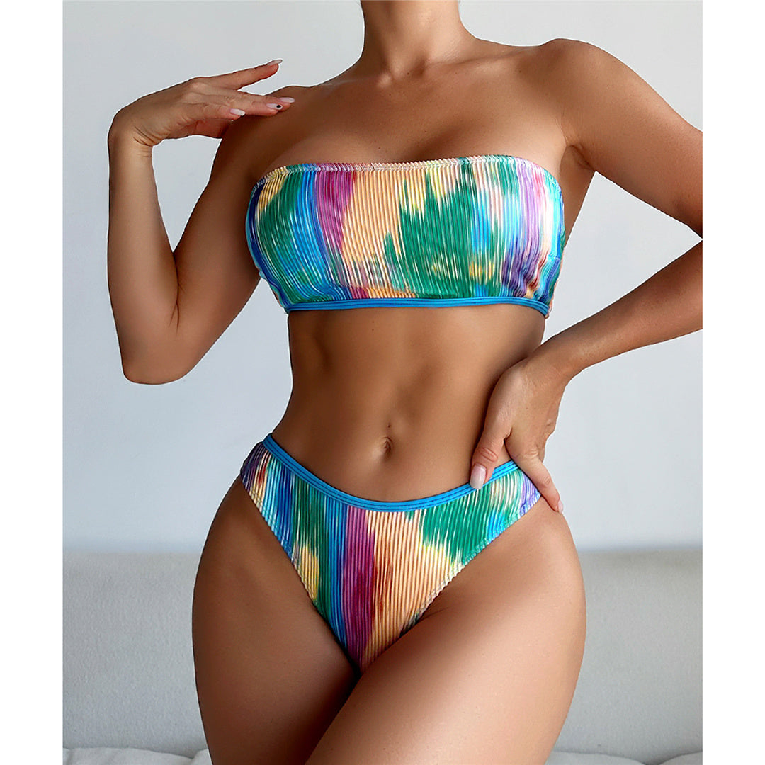 Audrey Colorful Bandeau Ribbed Brazilian Bikini