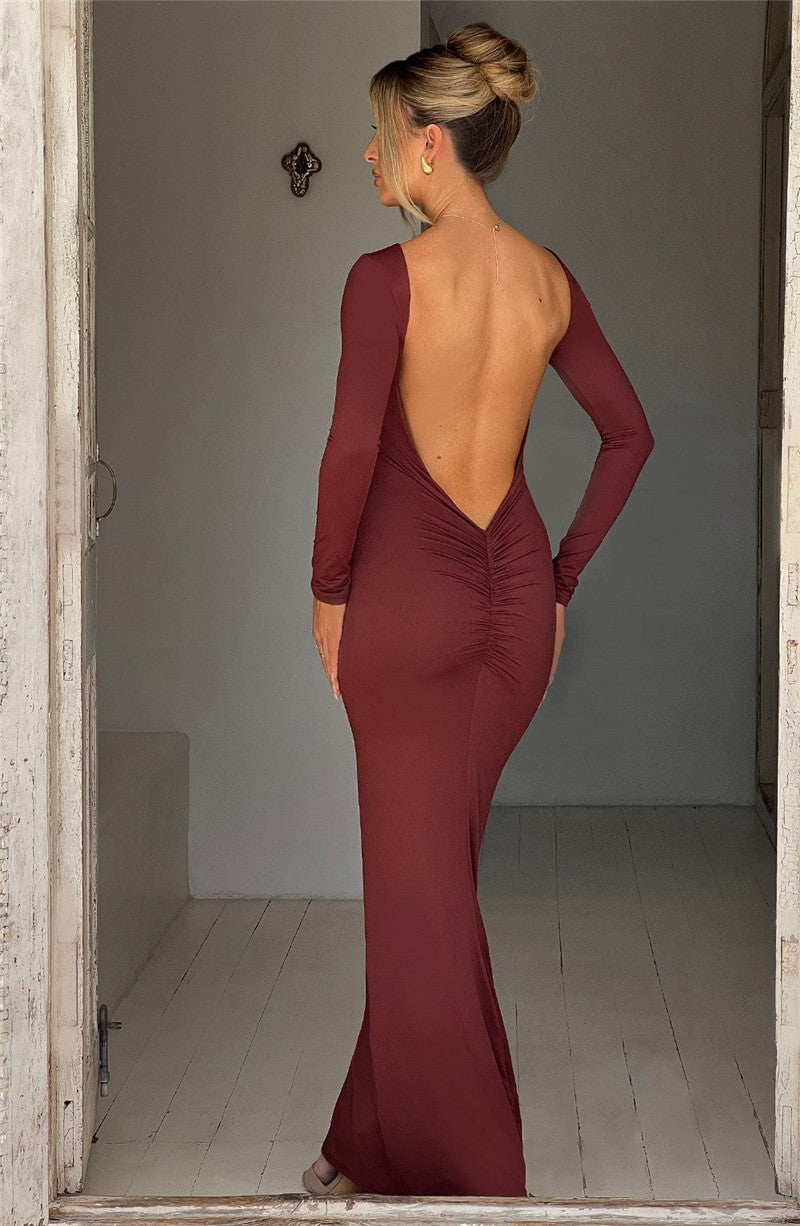 Beth Backless Ruched Bodycon Maxi Dress