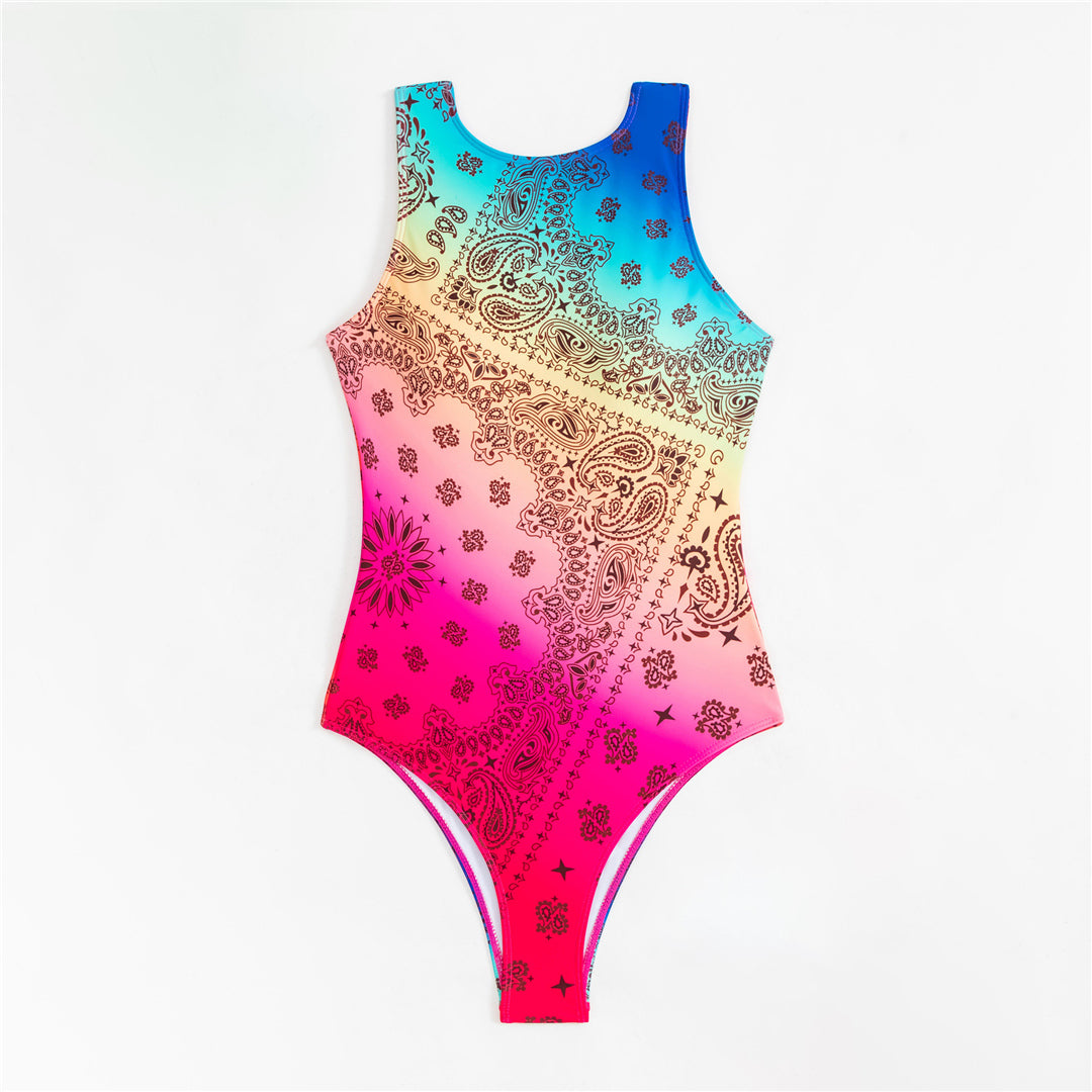 Helen Printed High Neck Backless One Piece Swimsuit