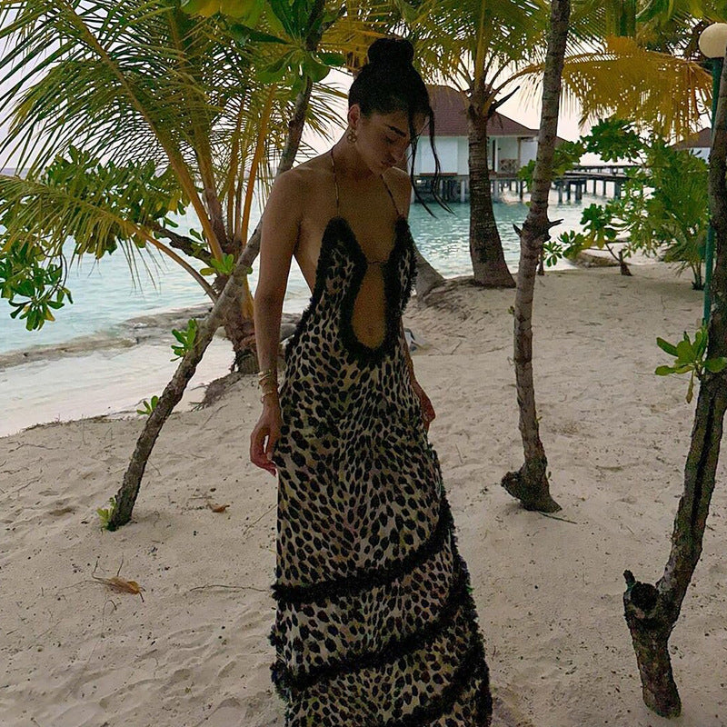 Nicole Leopard Print Backless Long Dress