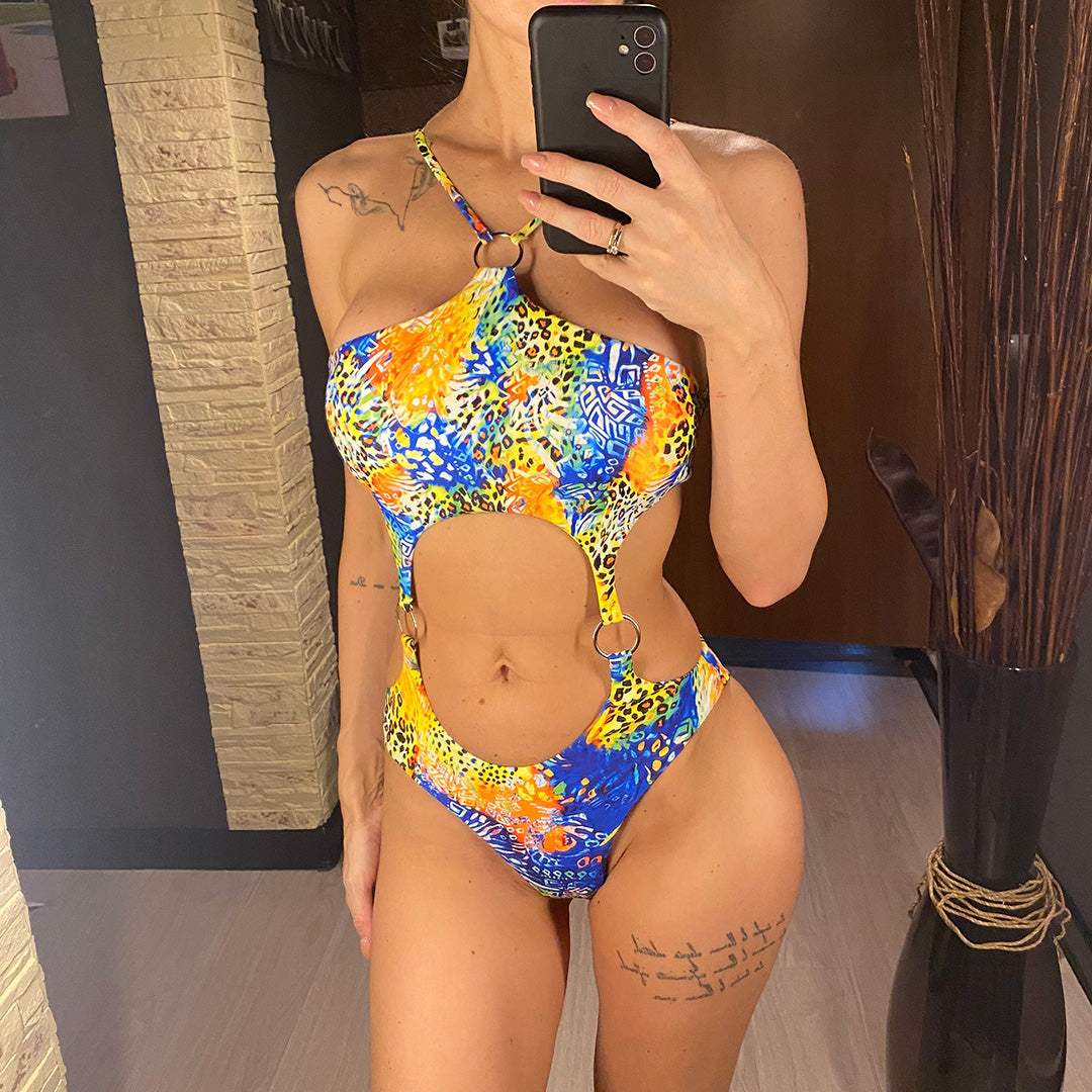 Nikki Printed Tummy Cut Out One Piece Swimsuit