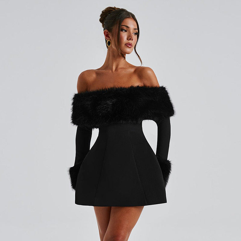 Katie Feather Strapless Long Sleeve Sexy Mini Dress