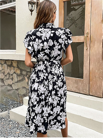 Marilyn Vintage Floral Print Pleated Midi Dress
