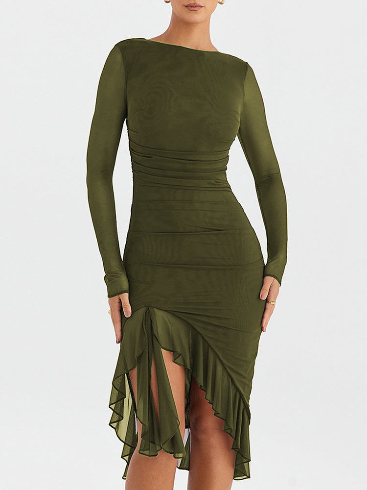 Jamie Ruffle Ruched Midi Dress