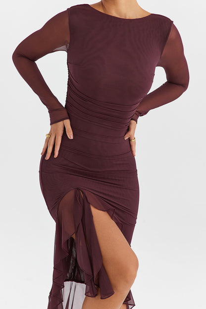Jamie Ruffle Ruched Midi Dress