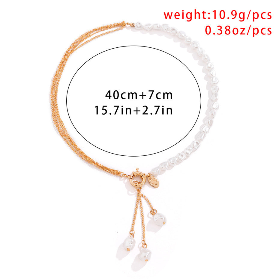 Jade Kpop Irregular Pearl Pendant Necklace