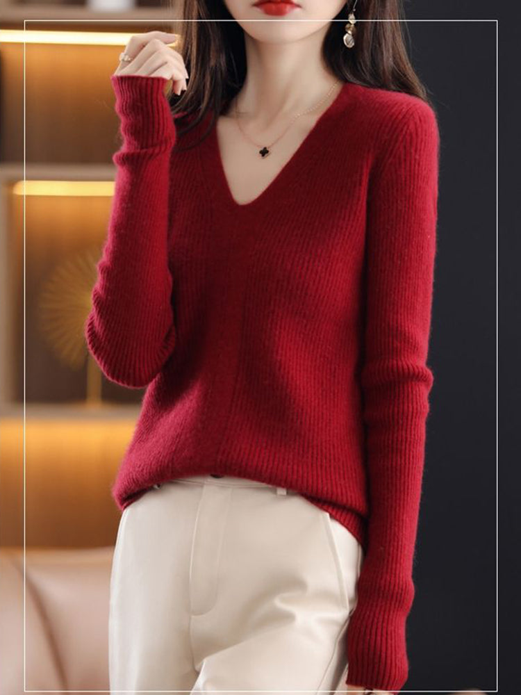 Margie Wool V-neck Woman Sweater