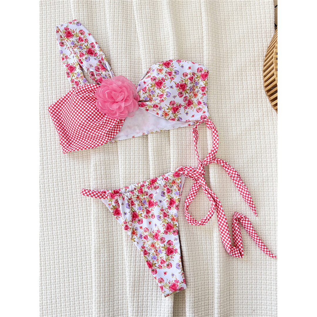 Annie 3D Flowers Floral Printed Splicing Bikini