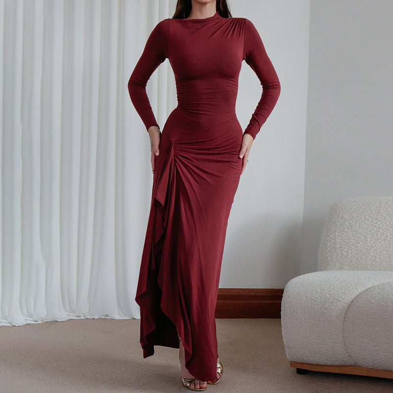 Aimee Sexy Long Sleeve Lace-up Thigh Spilt Maxi Dress