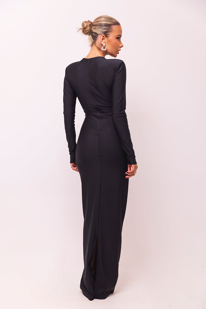 Rose Hollow Out Long Sleeve Sexy Maxi Dress