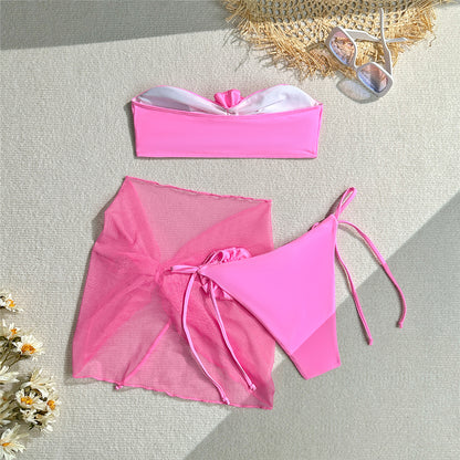 Paris 3D Flowers With Sarong Bandeau Bikini