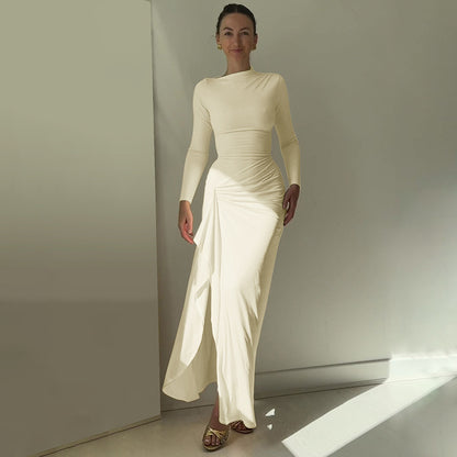 Aimee Sexy Long Sleeve Lace-up Thigh Spilt Maxi Dress
