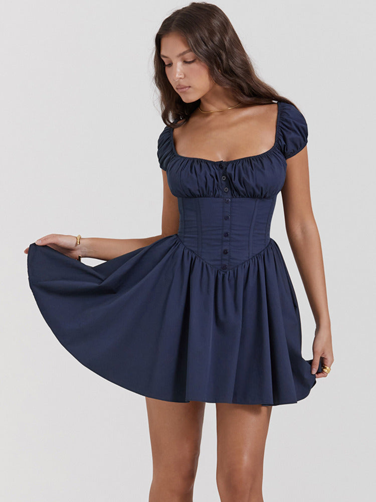 Rebecca Square Collar Pleated Mini Dress