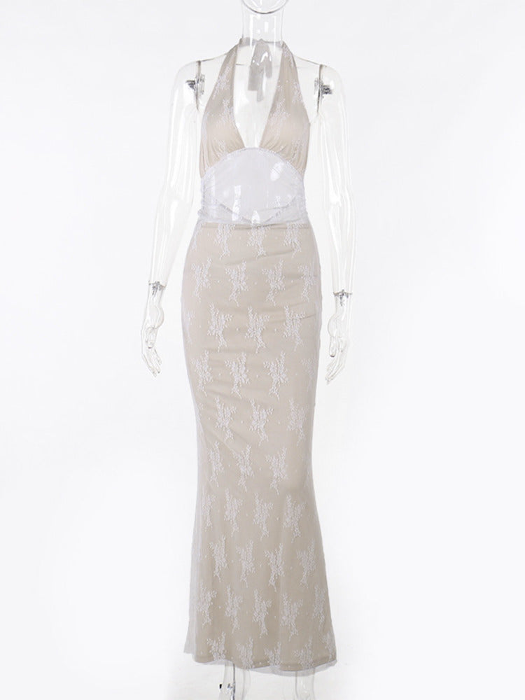 Evelyn Lace Print Sexy Maxi Dress