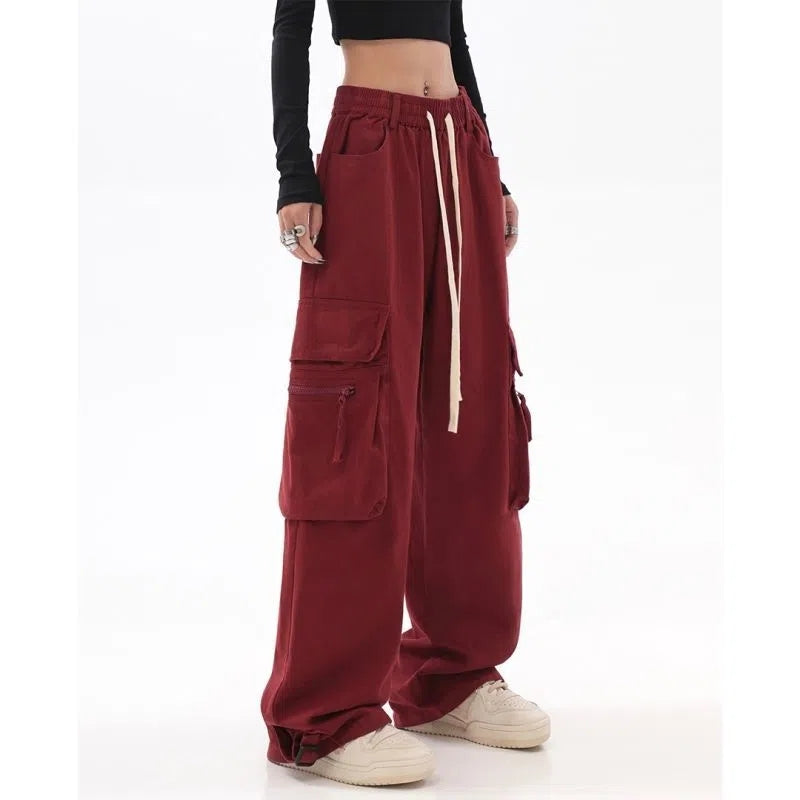 Priscilla American Retro Red Hip Hop Cargo Pants