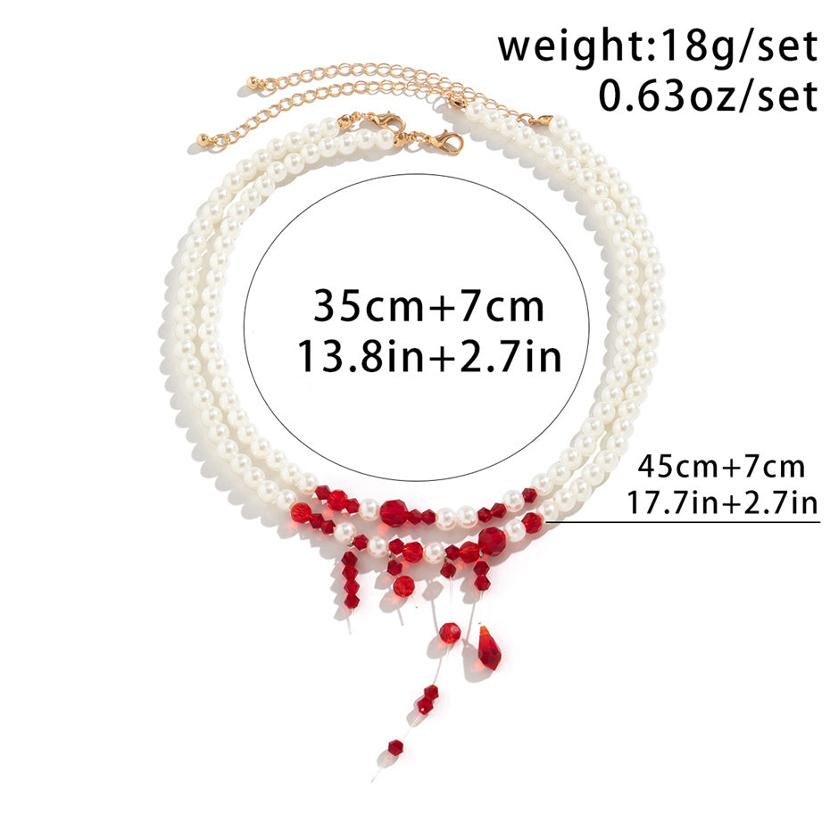 Marilyn Vintage Red Blood Pearl Chain Necklace