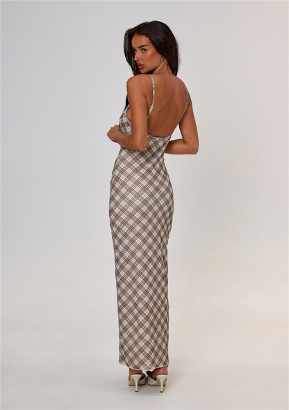 Patsy Spaghetti Strap Grid Long Dress