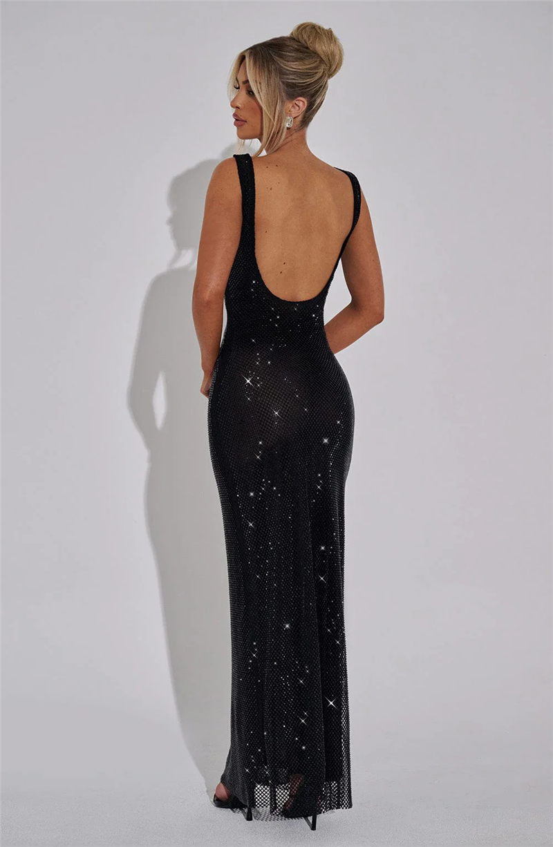 Louisa Sequins Backless Sexy Maxi Dress