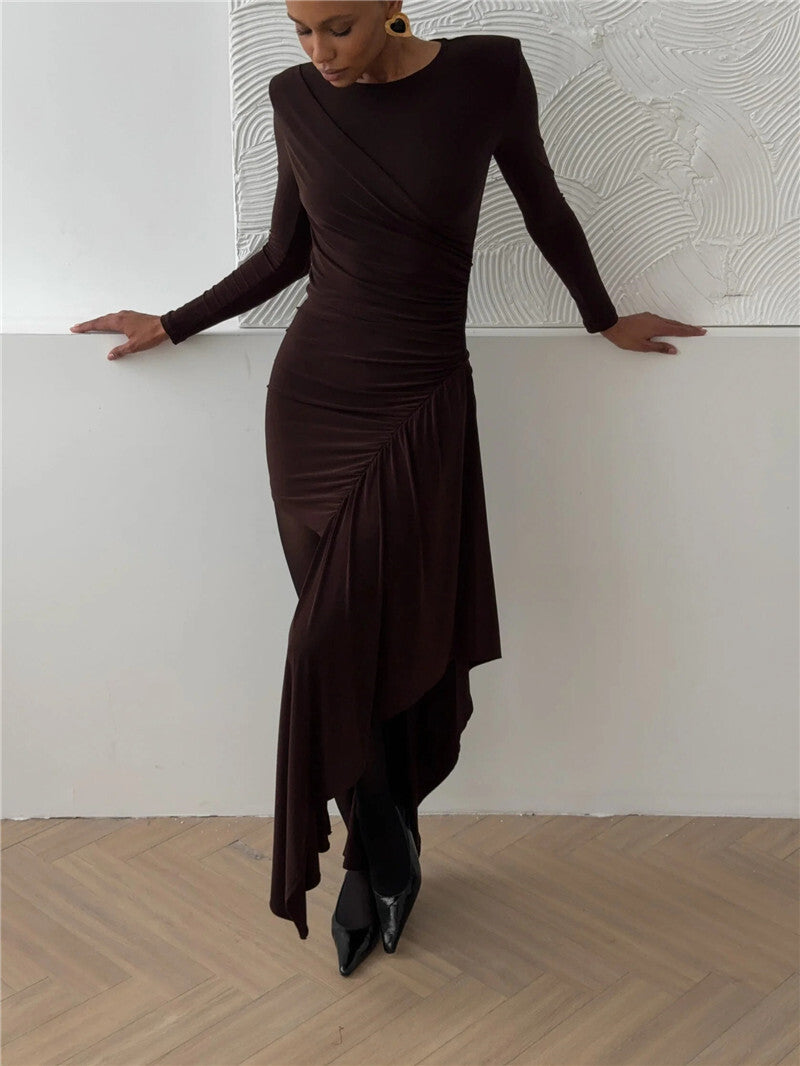 Beth Long Sleeve Draped Ruched Sexy Maxi Dress