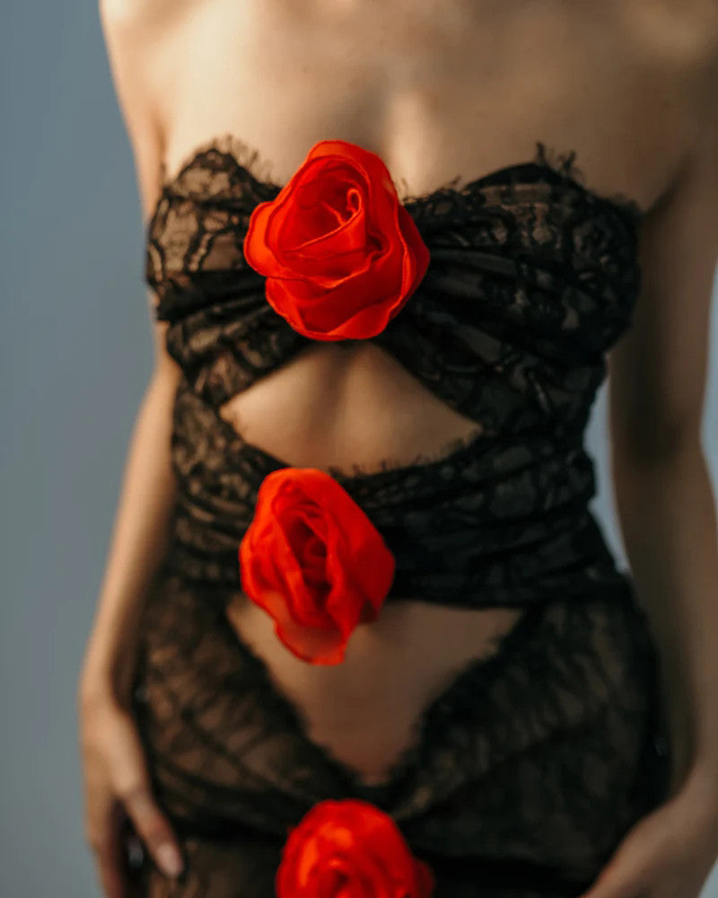 Shannon Hollow Out 3D Flower Maxi Dress