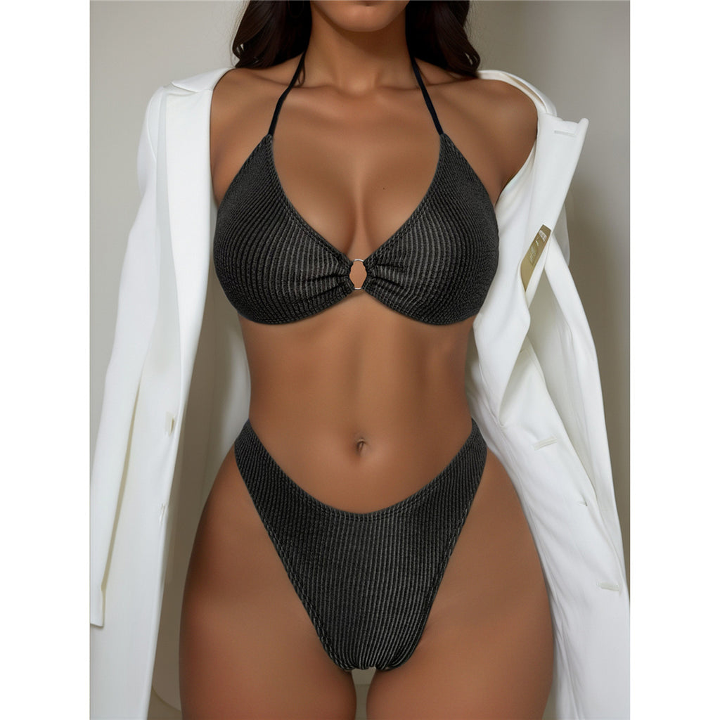 Lydia Ribbed Halter Brazilian Bikini