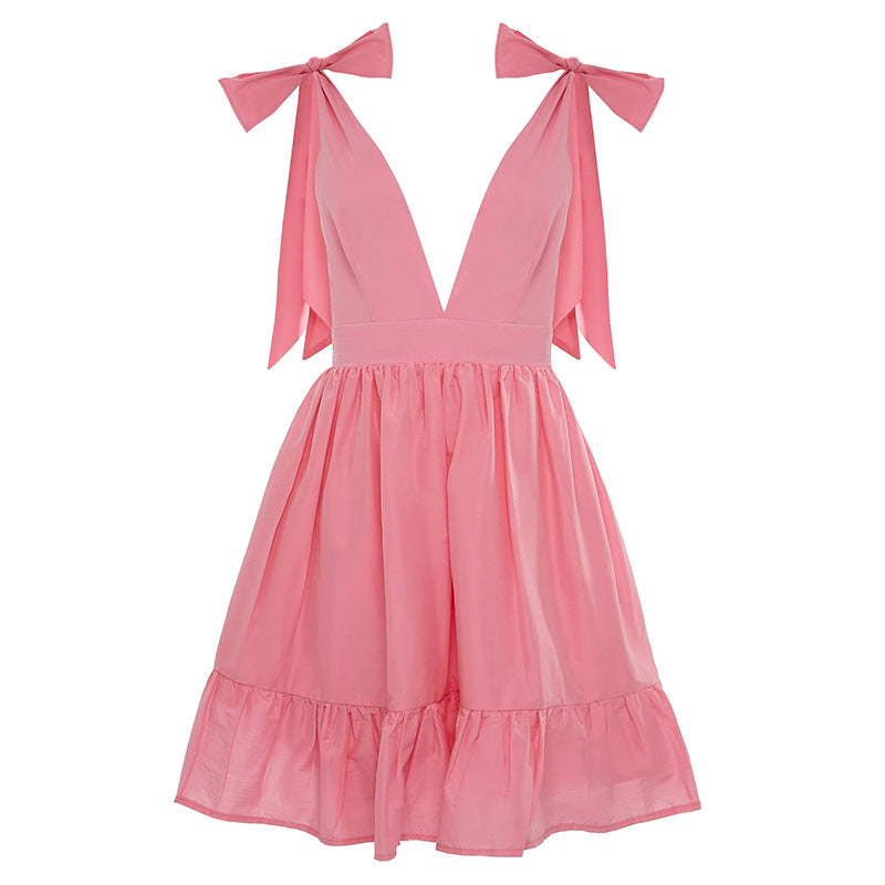 Jenna Pink Deep V Neck Backless Dress