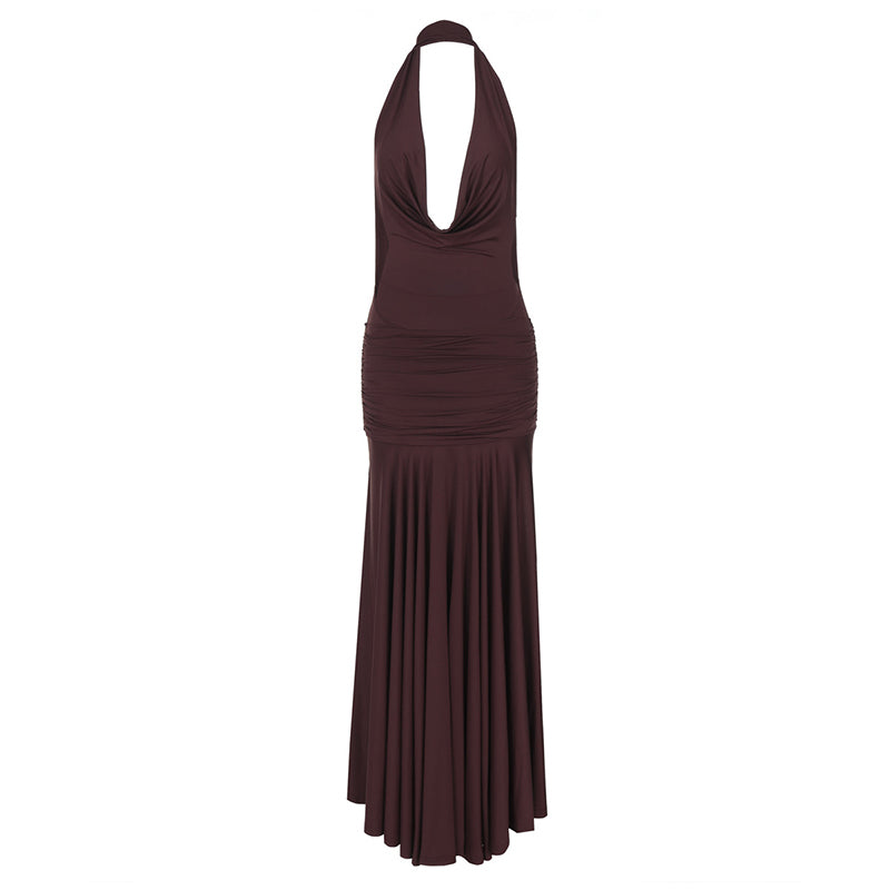 Victoria Halter Deep V Neck Sexy Maxi Dress