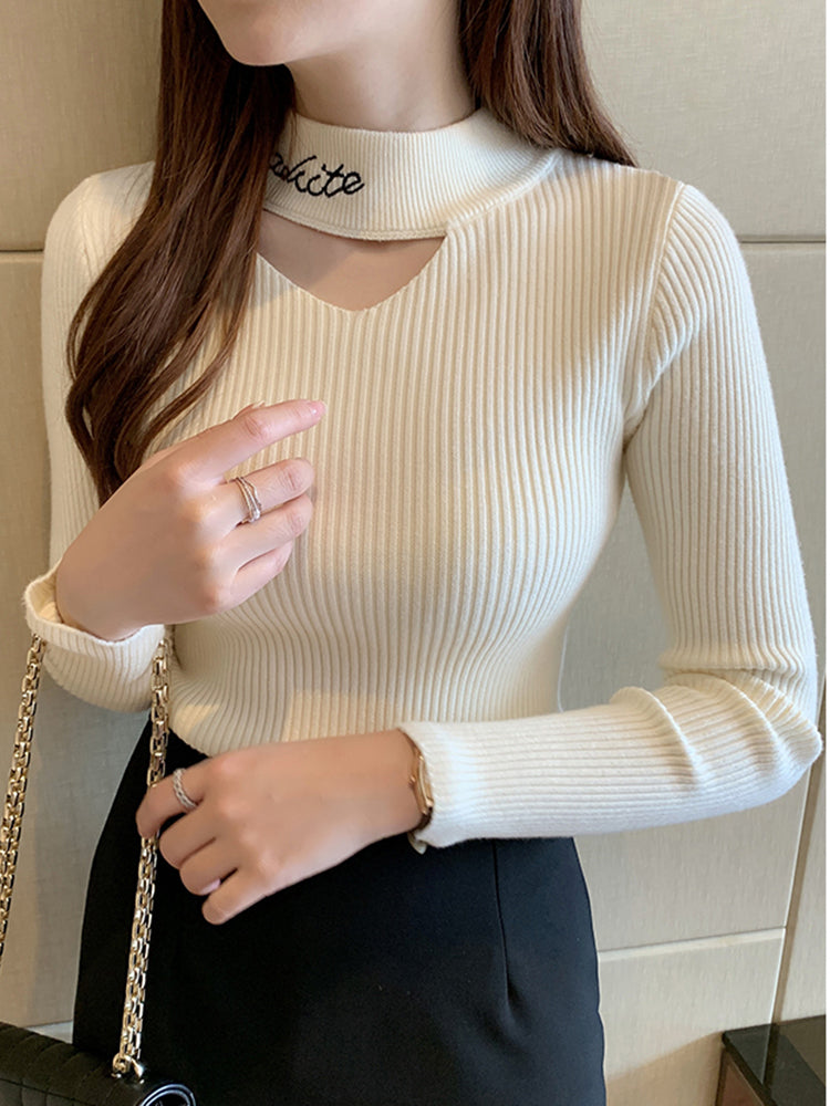 Renee Hollow Out Mock Neck Women Sweater