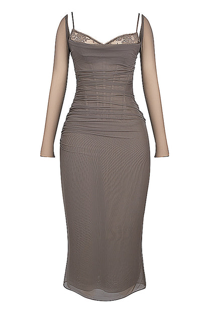 Debbie Sheer Long Sleeve Sexy Maxi Dress