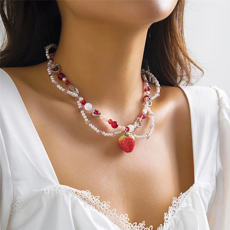 Hannah Chain Strawberry Pendant Necklace