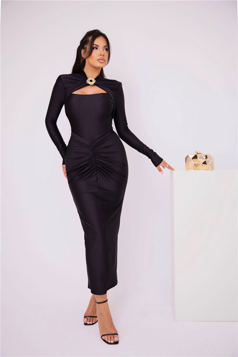 Hayley Woman Hollow Out Long Sleeve Sexy Maxi Dress