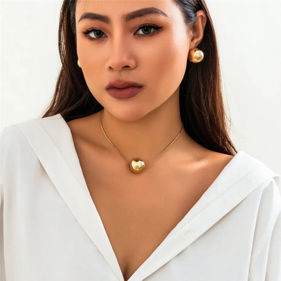 Janis Punk Big Ball Pendant Snake Bone Chain Necklace