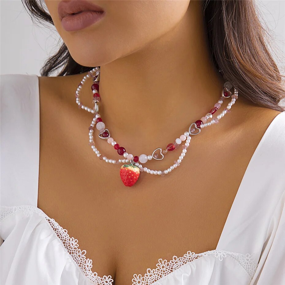 Hannah Chain Strawberry Pendant Necklace