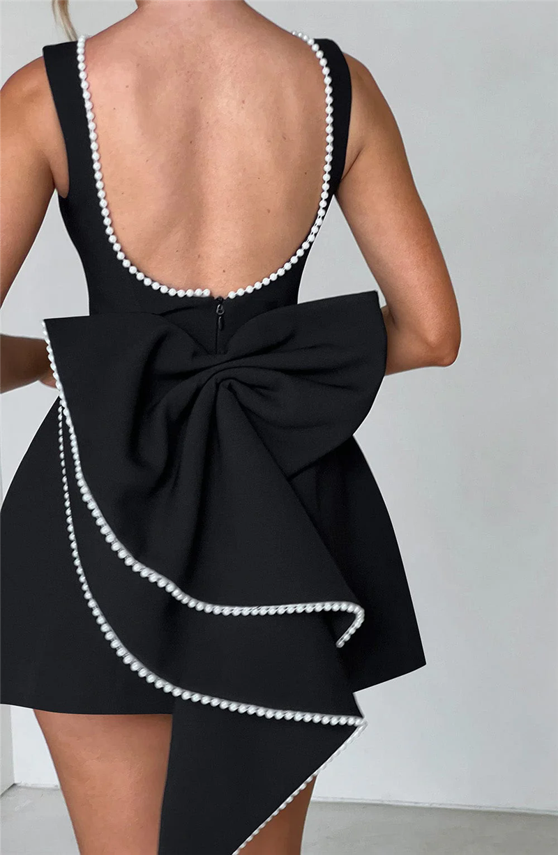 Chantal Pearl Bow Backless Sexy Mini Dress