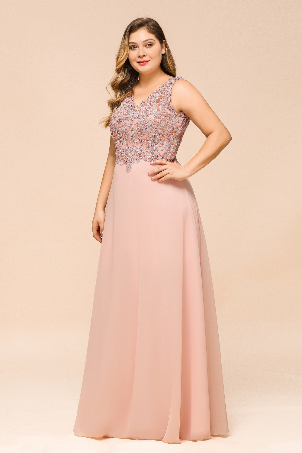 V Neck Lace Prom Dress