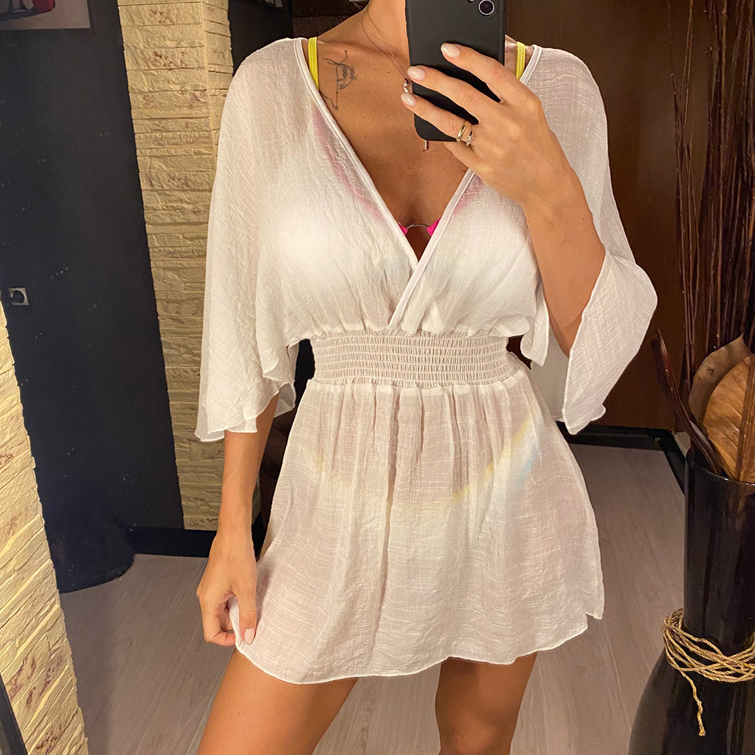 Natalie Deep V Neck Long Sleeve Backless Mini Dress