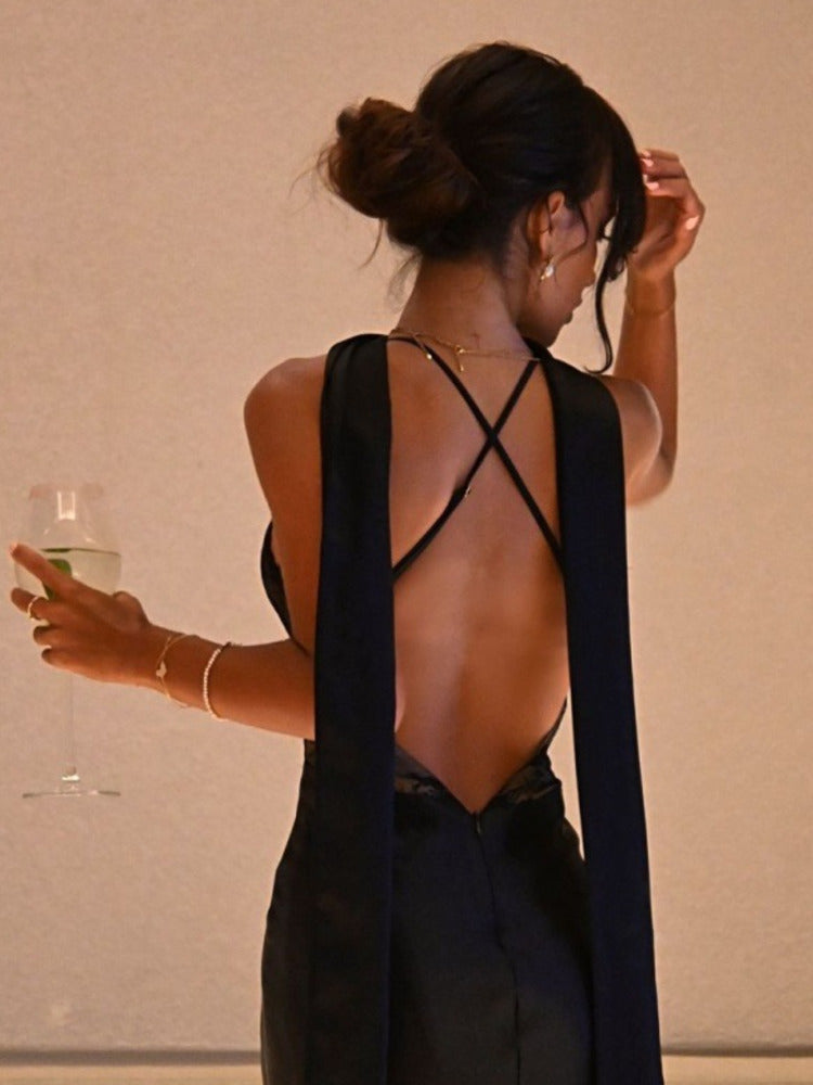 Miranda Halter V Neck Sexy Maxi Dress