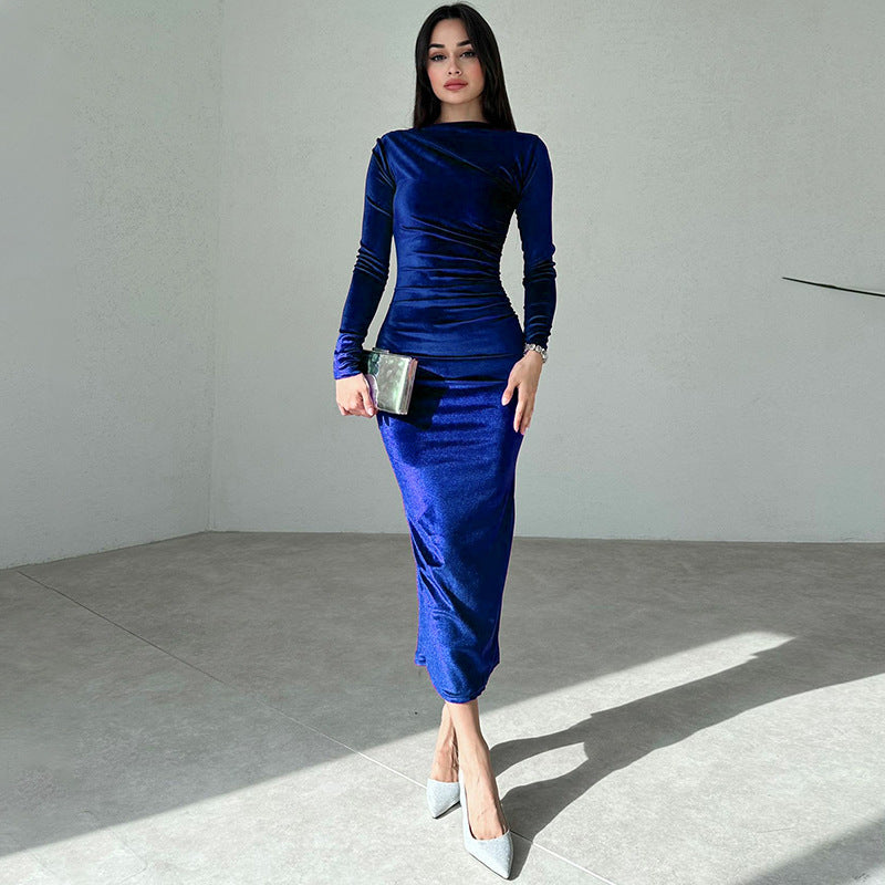 Priscilla Velvet Long Sleeve Sexy Maxi Dress