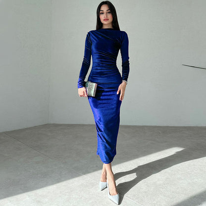 Priscilla Velvet Long Sleeve Sexy Maxi Dress