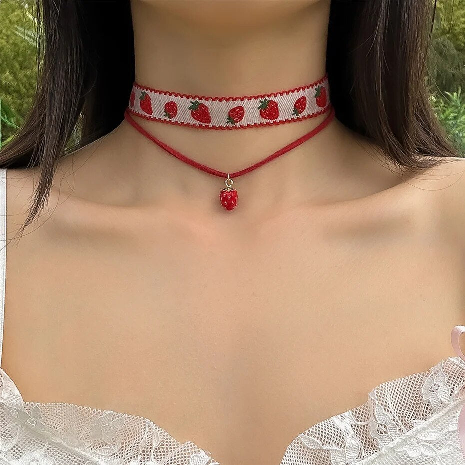 Hannah Chain Strawberry Pendant Necklace