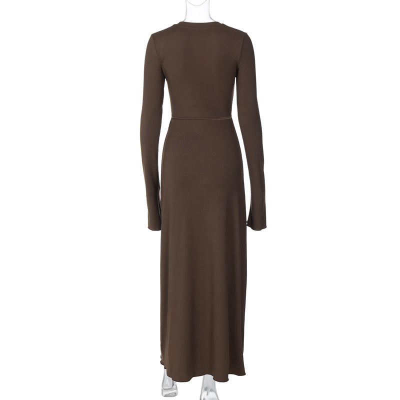 Shirley V Neck Lace-up Long Sleeve Maxi Dress