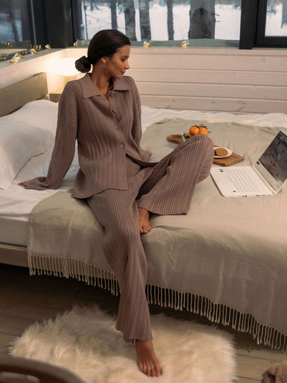 Marie 2 Piece Knitted Women Sweater and High Wide Leg Pant Suit