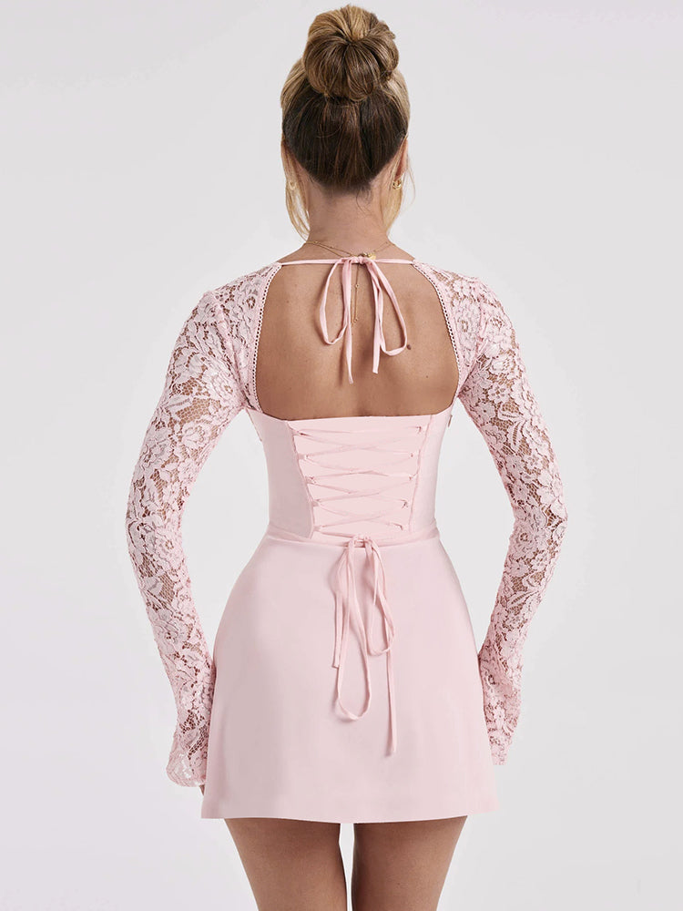 Sally Lace Sheer Long Sleeve Mini Dress