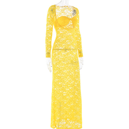 Regina Vintage Lace Cut Out Sheer Maxi Dress