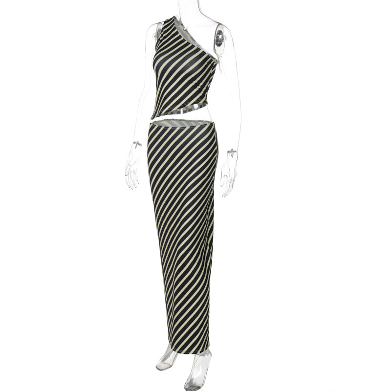 Nikki Striped One-Shoulder 2 Piece-Set