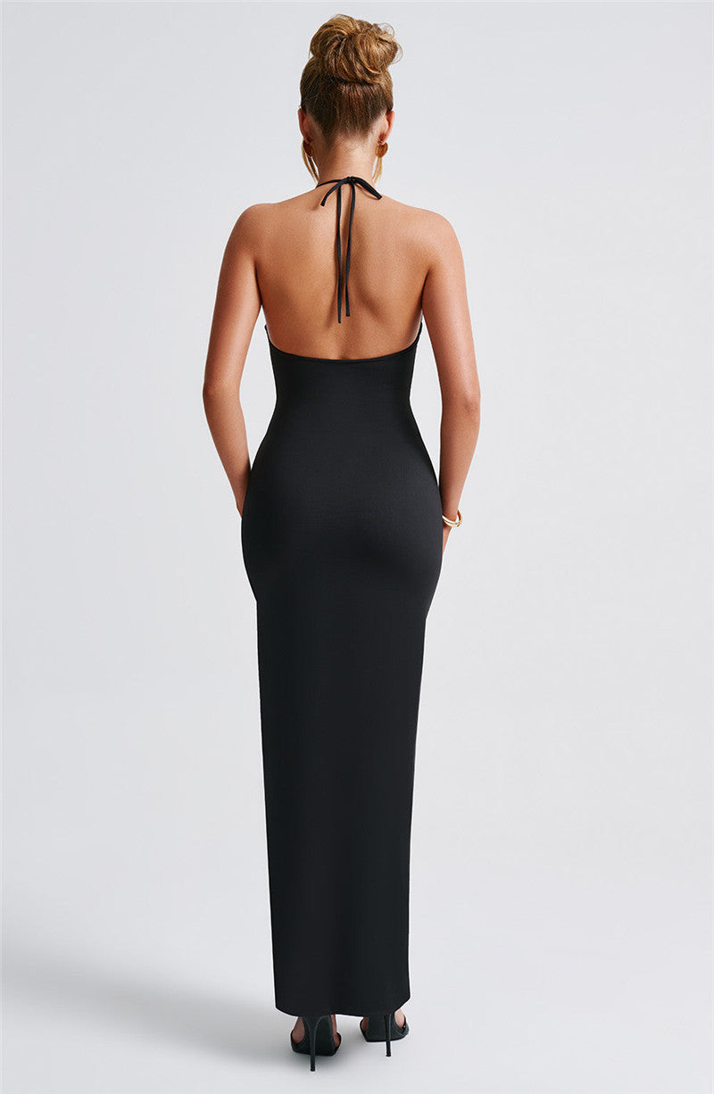 Pamela Woman Halter Thigh High Split Sexy Maxi Dress
