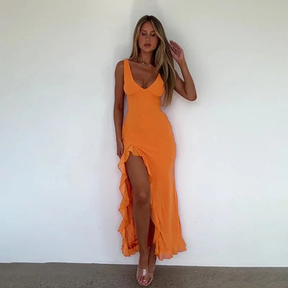 Sophie Sleeveless Ruffles Sexy Long Dress