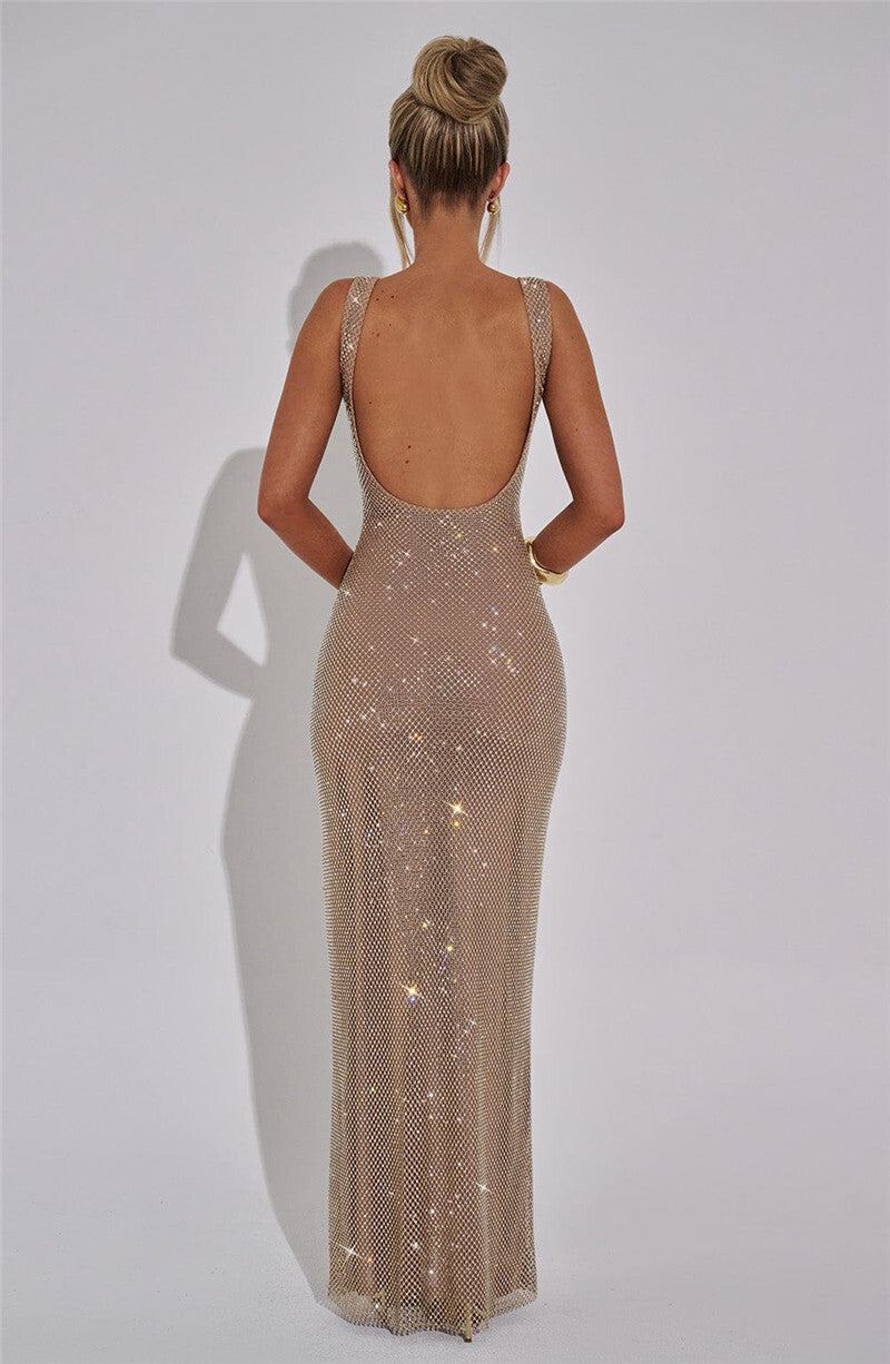 Louisa Sequins Backless Sexy Maxi Dress