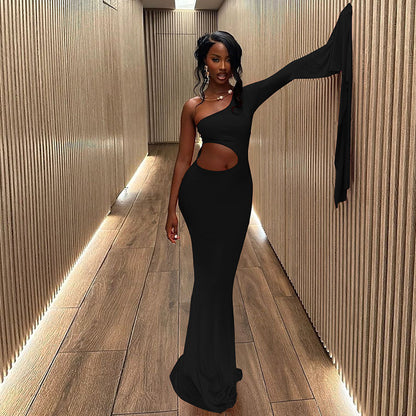 Samantha Hollow Out One Sleeve Sexy Maxi Dress